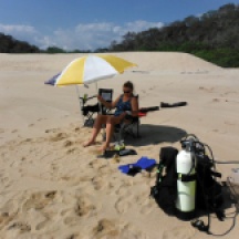 Jan chilling after diving, at our privet bay-Bahia Chachacual