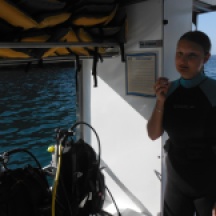 Melissa aboard dive charter boat in Huatulco